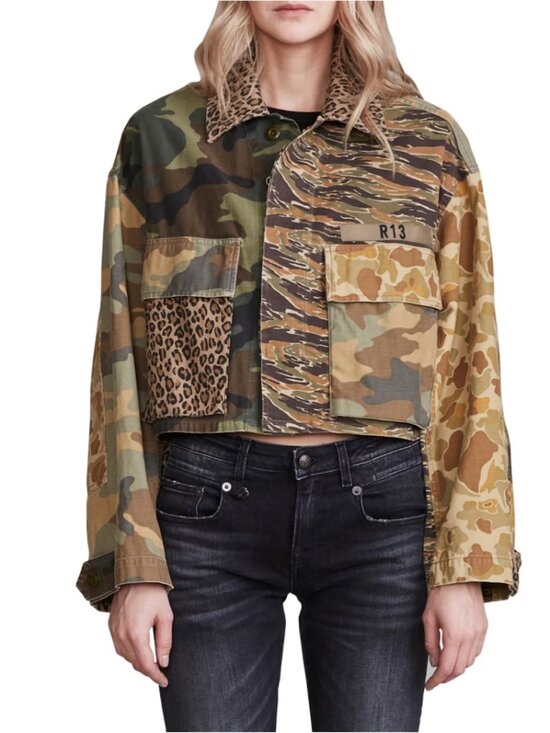 R13 Jackets & Blazers - R13 Surplus Patchwork Camo Leopard Cropped Military Jacket | Medium $300 or OBO